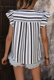 Ruffle Sleeves Stripes Colorblock Top