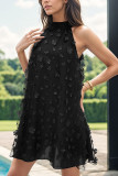 Black Jacquard Flower Halter Sleeveless Dress