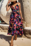 Black Spaghetti Splicing Floral Dress