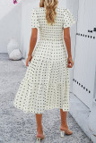 Jacquard Spot V Neck Shirred Ruffles Maxi Dress