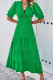Plain Texture V Neck Hollow Out Waist Ruffles Maxi Dress