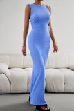 Plain Texture Fish Tail Sleeveless Maxi Dress