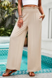 Plain Smocked Waist Wide Leg Pants