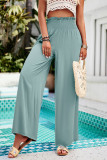 Plain Smocked Waist Wide Leg Pants