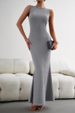 Plain Texture Fish Tail Sleeveless Maxi Dress