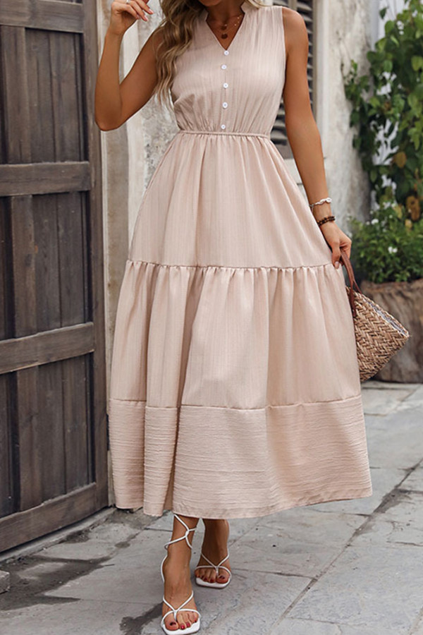 Apricot Sleeveless V Neck Maxi Dress