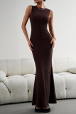 Plain Texture Fish Tail Sleeveless Maxi Dress