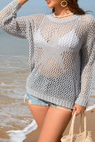 Plain Star Hollow Out Knit Kimono Top
