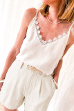 Beige High Rise Wide Leg Cotton Blend Casual Shorts