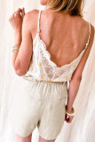Beige High Rise Wide Leg Cotton Blend Casual Shorts