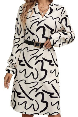 Abstract Printing Long Sleeves Dress