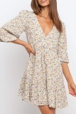 V Neck Half Sleeves Printing Dress