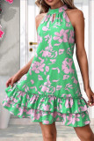 Green Halter Sleeveless Floral Dress