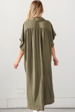 Jungle Green Loose High Low Side Slits Short Sleeve Shirt Dress