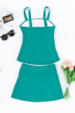 Green Solid Square Neck Sleeveless Tankini Swimsuit