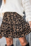 Brown Leopard Elastic Waist Ruffles Skirt