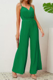Plain V Neck Pleated Spaghetti Strap Jumpsuit