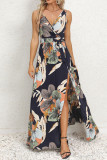 Wrap V Neck Pleated Maxi Floral Dress With Sash