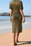 V Neck Knitting Eyelet Beach Dress