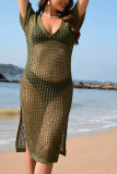 V Neck Knitting Eyelet Beach Dress