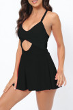 Color Block Twisted Hollow Out One Piece Swimsuit