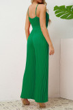 Plain V Neck Pleated Spaghetti Strap Jumpsuit