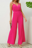 Plain V Neck Pleated Spaghetti Strap Jumpsuit