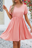 Plain V Neck High Waist Swing Dress