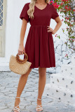 Plain V Neck High Waist Swing Dress
