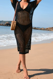 V Neck Knitting Eyelet Beach Dress