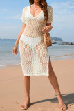 V Neck Knitting Eyelet Beach Dress