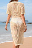 V Neck Knitting Eyelet Beach Dress
