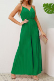 Plain V Neck Pleated Spaghetti Strap Jumpsuit