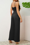 Plain V Neck Pleated Spaghetti Strap Jumpsuit
