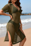 V Neck Knitting Eyelet Beach Dress
