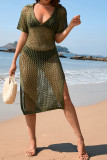 V Neck Knitting Eyelet Beach Dress