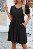 Plain V Neck High Waist Swing Dress