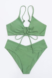 Plain Ruched Front Tie Bikini Set