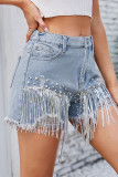 Rhinestone Ripped Tassle Denim Shorts