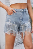 Rhinestone Ripped Tassle Denim Shorts