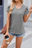 Plain Side Button Turlip Sleeves Jersey Top