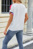 Color Block V Neck Buttoned Short Sleeves Top