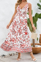 V Neck Plunge Sleeveless Floral Maxi Dress