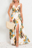 Wrap V Neck Pleated Maxi Floral Dress With Sash
