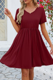 Plain V Neck High Waist Swing Dress