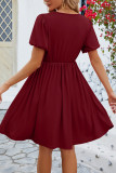 Plain V Neck High Waist Swing Dress