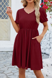 Plain V Neck High Waist Swing Dress
