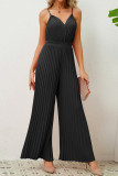 Plain V Neck Pleated Spaghetti Strap Jumpsuit