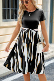 Color Block Striped Short Sleeves Midi Dress