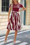 Color Block Striped Short Sleeves Midi Dress